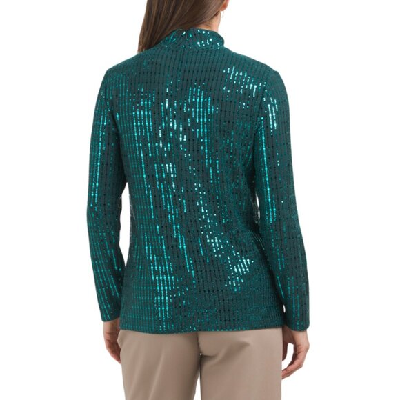 ANNE KLEIN Emerald Long Sleeve Zip Back Mock Neck Top - Picture 2 of 2